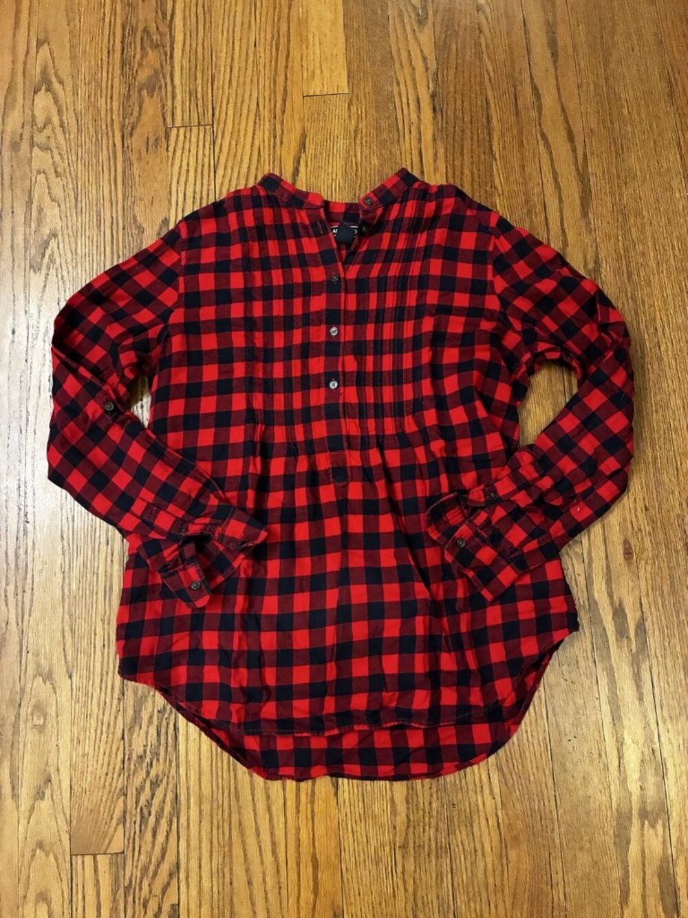 Lands End Buffalo Check Top Size 6 Red Black